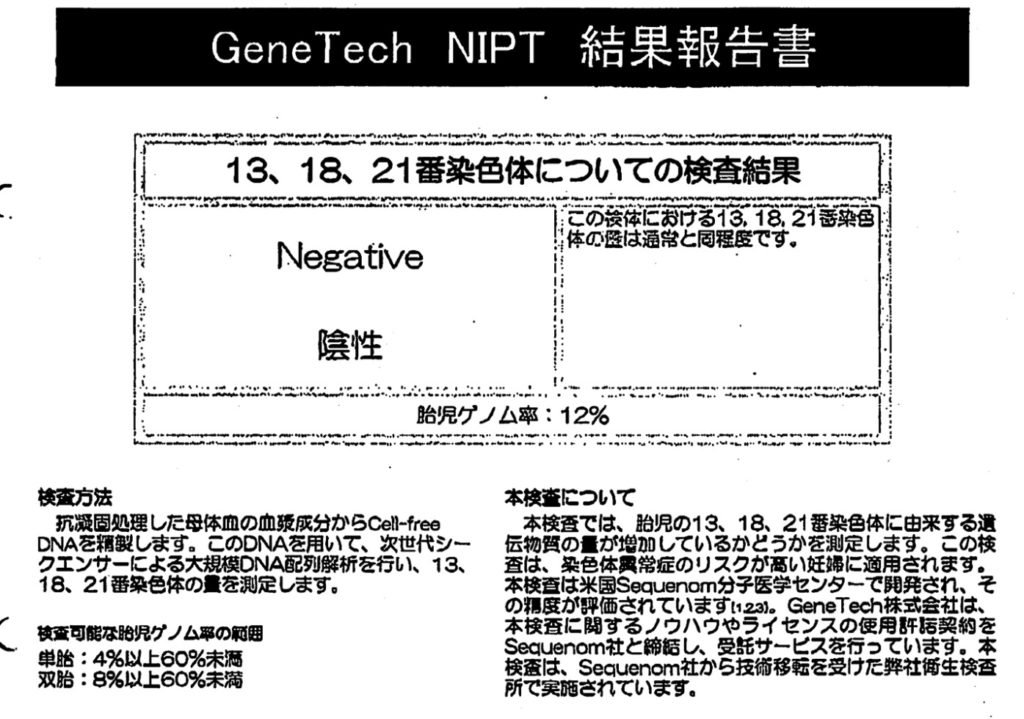 NIPT検査結果のサンプル-1